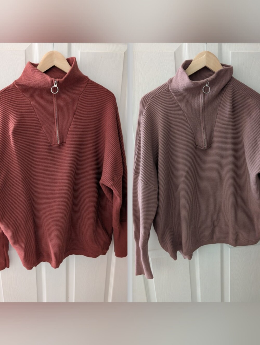 Lot of 2 Ribbed Quarter-Zip Sweaters - Rust and Taupe, Size XL